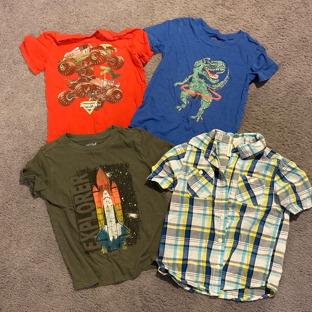 Cat & Jack Kids' Graphic and Plaid Shirt Set - Red, Blue, Green, Multicolor